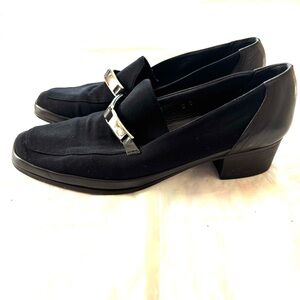 Rangoni Firenze Black Shoes Block Herl Loafers Made in Italy SZ 6 B Worn 1X